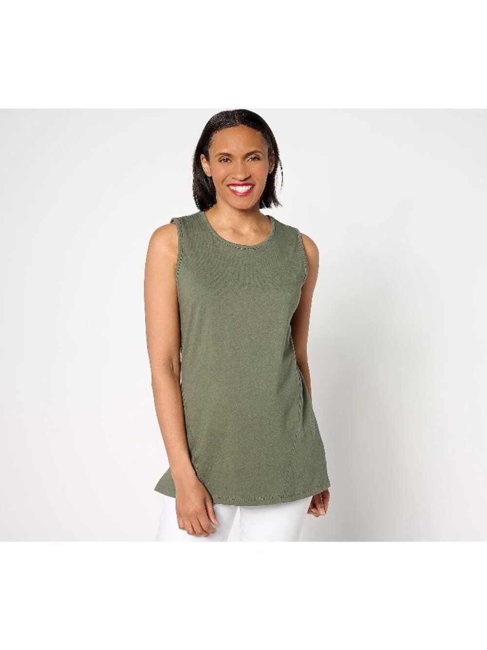 Denim and Co Essentials Petite True Cotton Jersey Tunic Tank Womens XXS Olive NE